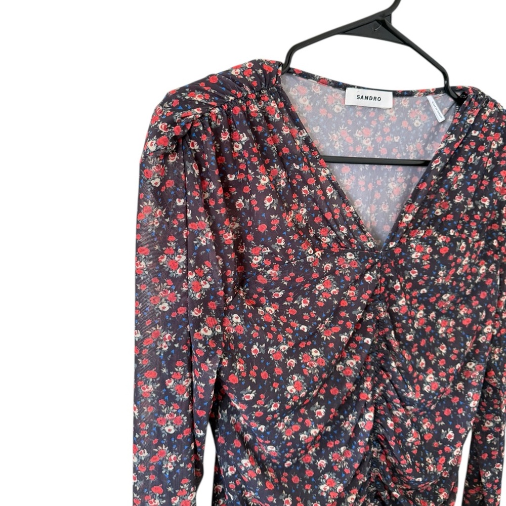 Sandro Bethanie Floral Sheer Long Sleeve Top - Picture 4 of 10
